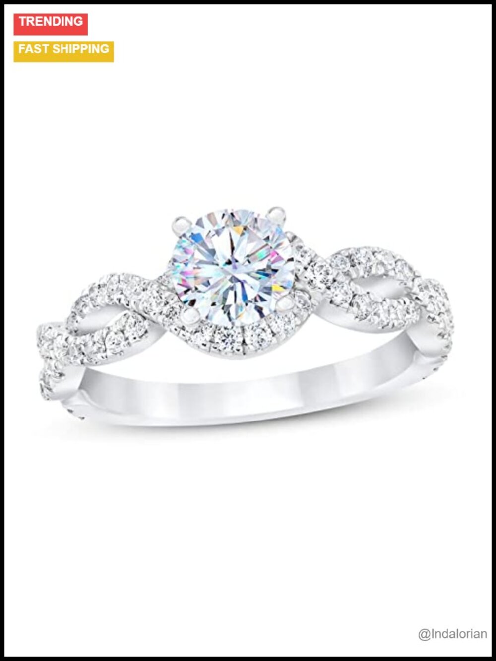 1-1/3 Carat Moissanite Engagement Ring Platinum Plated Silver Women's Cathedral
